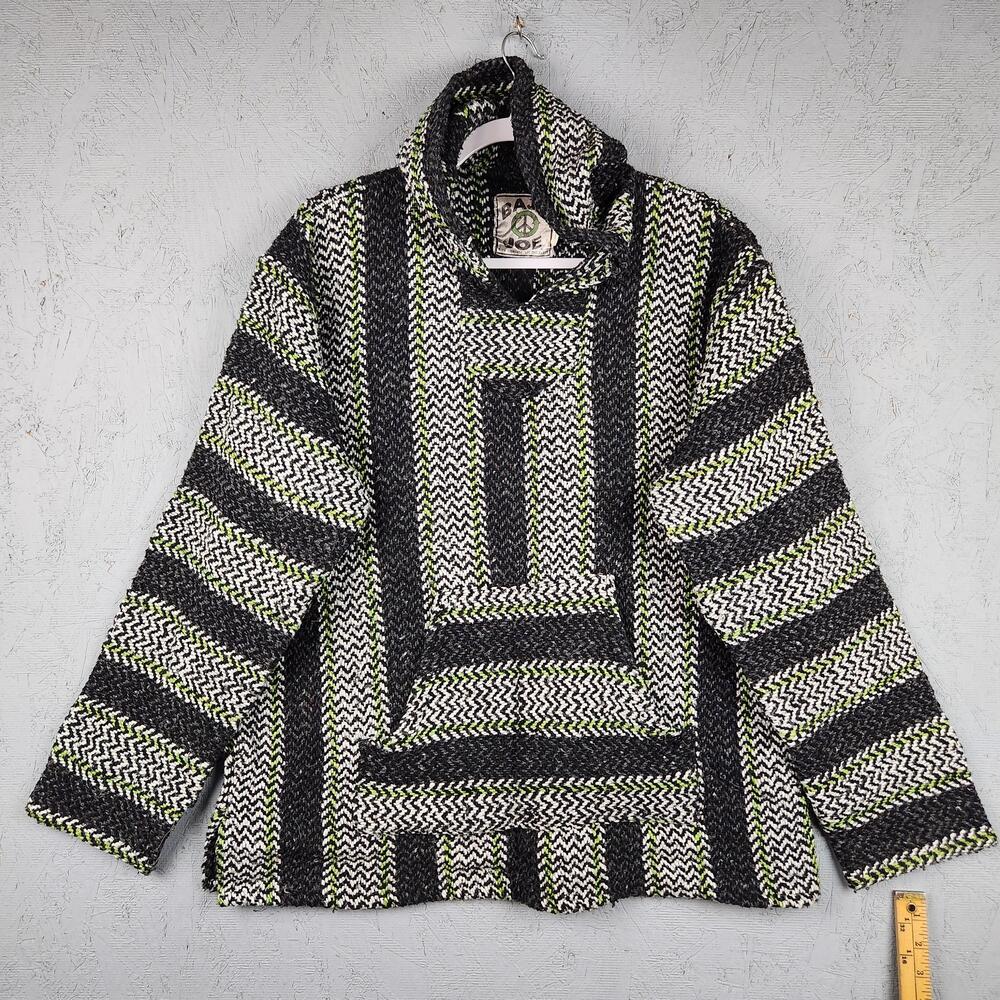 Baja Joe Hoodie Mens Large Black White Green Baja Pullover Mexican Drug Rug Y2k
